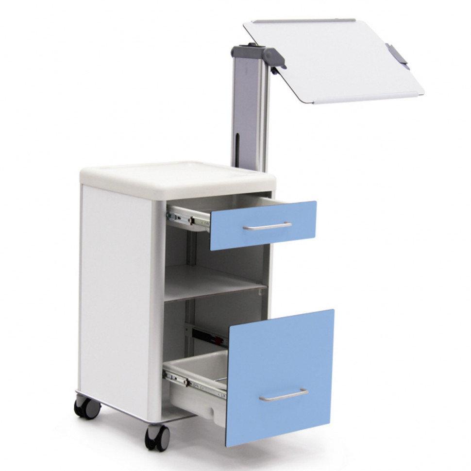 Тумба прикроватная МЕТ C-EY-01 (OLKS 7002) фасад голубой, из HPL-пластика, со столиком 16526 Тумба прикроватная МЕТ C-EY-01 (OLKS 7002) фасад голубой, из HPL-пластика, со столиком 16526